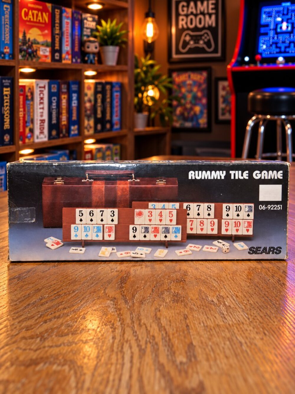Sears Rummy Tile Game - Black Box with Red and Blue Tiles